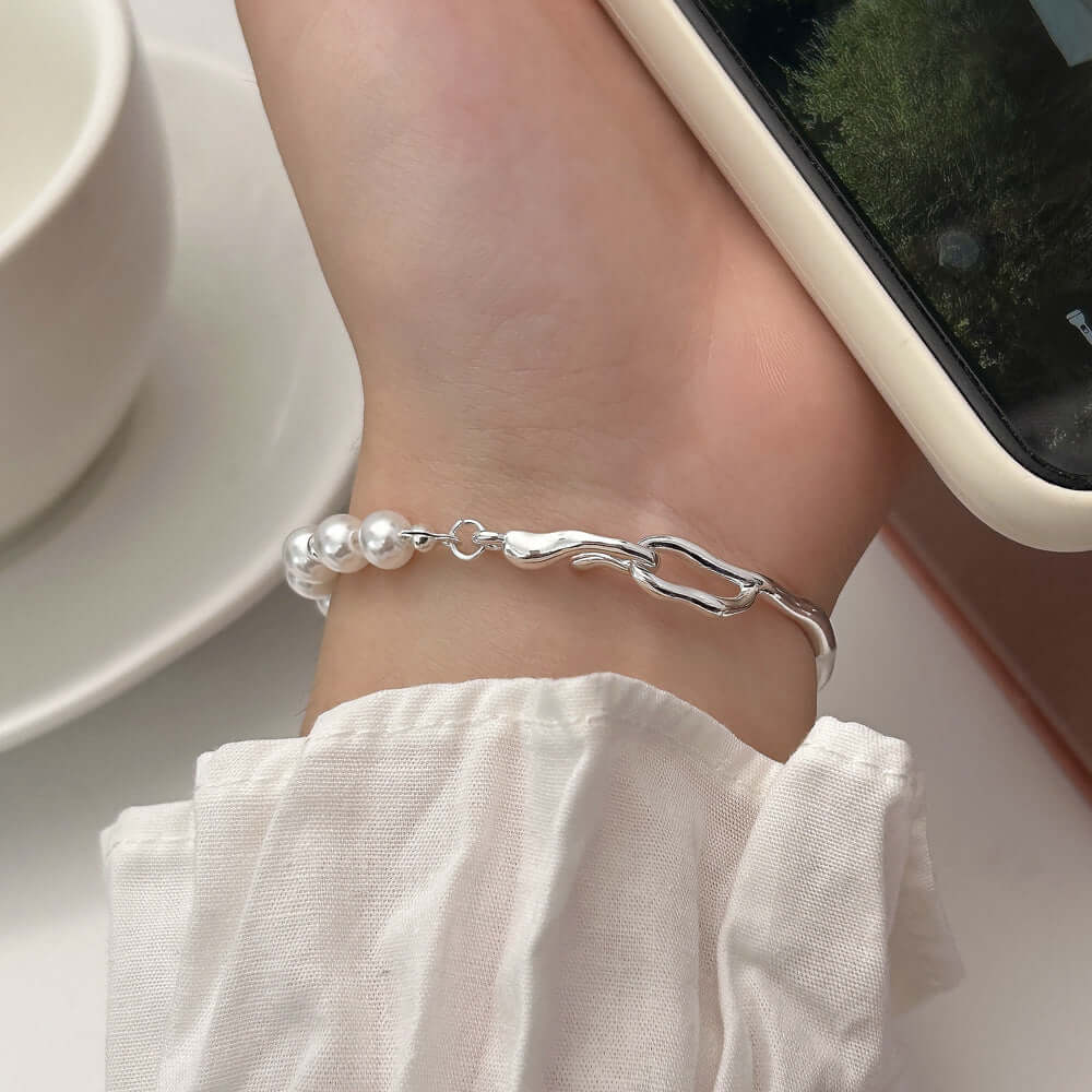 Pulsera de perlas texturizadas para mujer, diseño de nicho