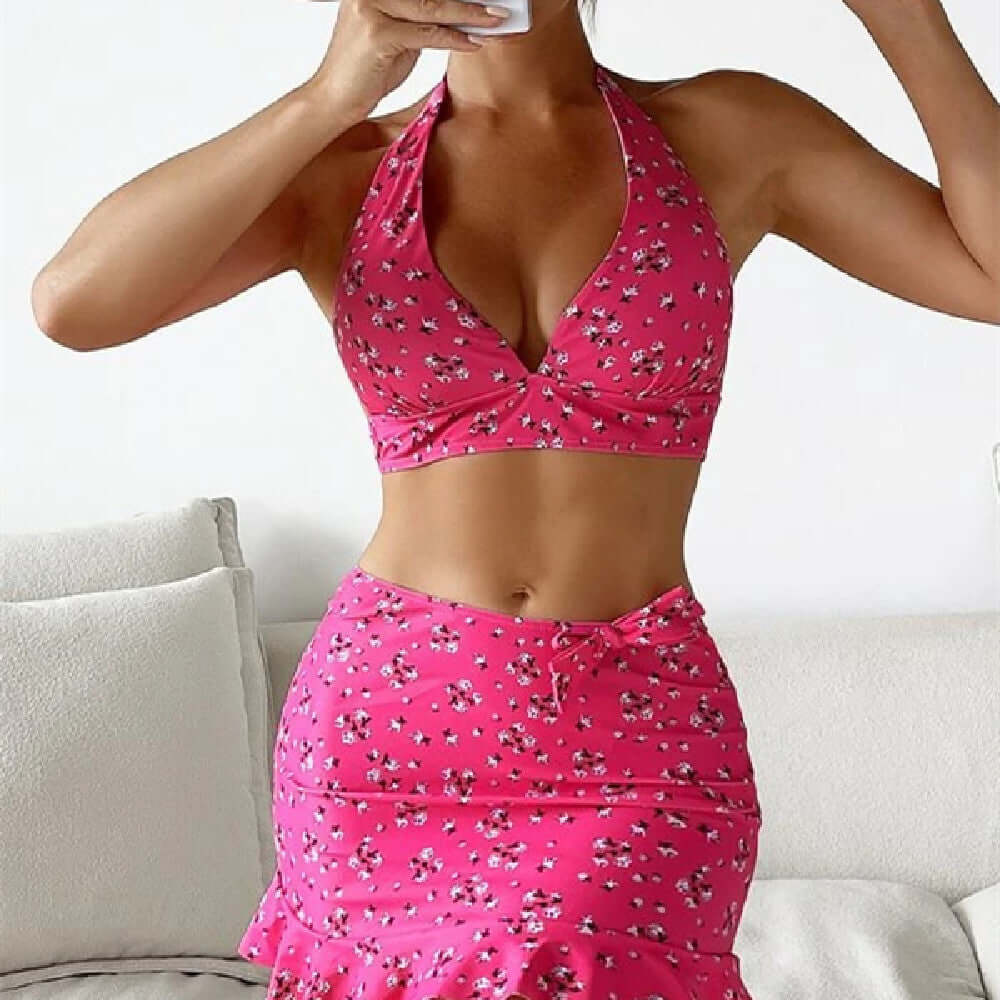 Multi Coloured Printed Fashion Style Sexy Split Three-Piece Women's Swimsuit