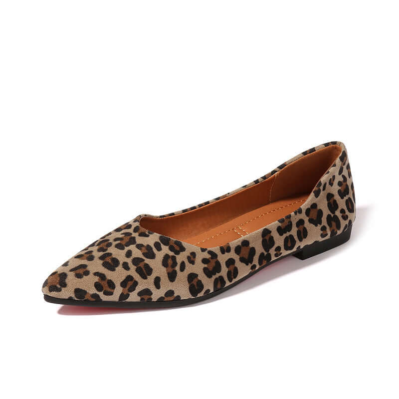 New Shallow Mouth All Match Vintage Leopard Print Pointed Soft Sole Shoes