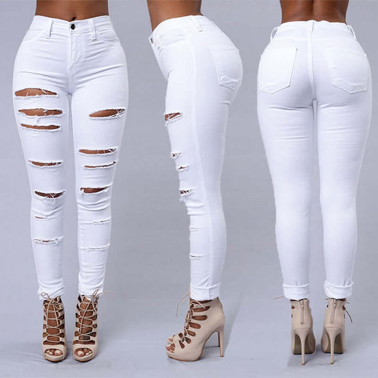 Ripped Skinny Trousers Casual High Waist Pencil Jeans