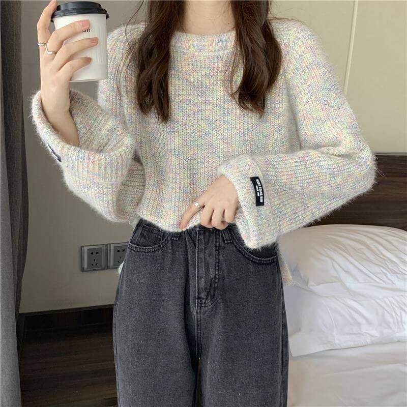 Milk Style Wear Top Gentle Colorful Dots Lazy Loose All Match Sweater