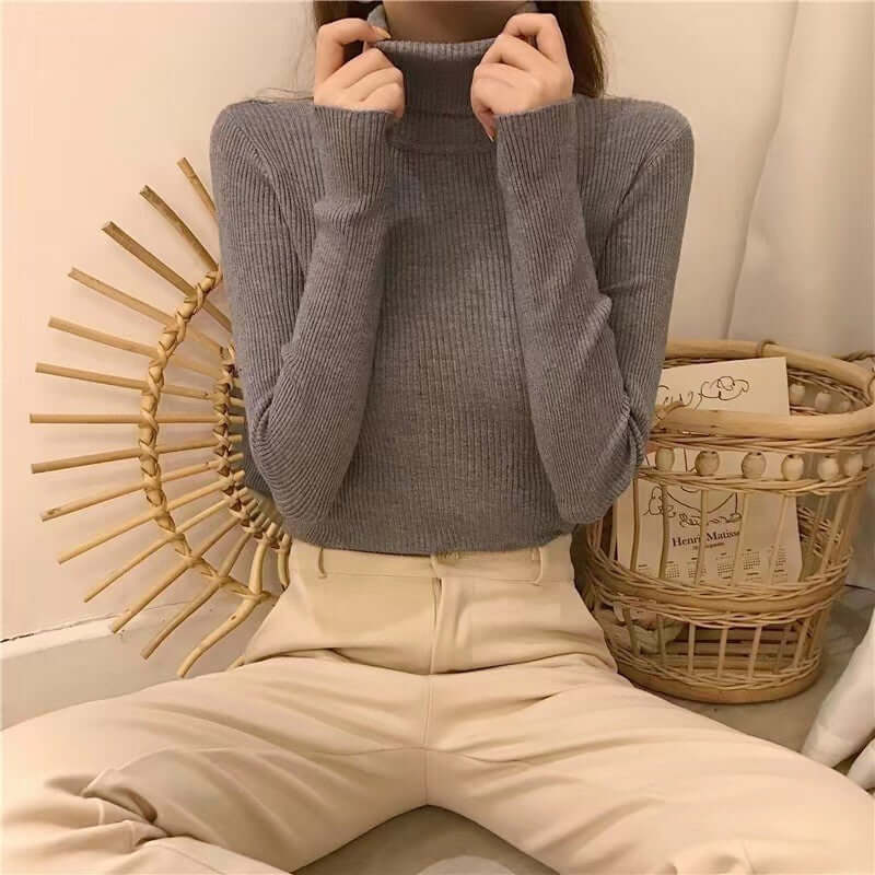 High Collar Inner Lining Bottom Sweater Slim Fit Fit Long Sleeved Sweater