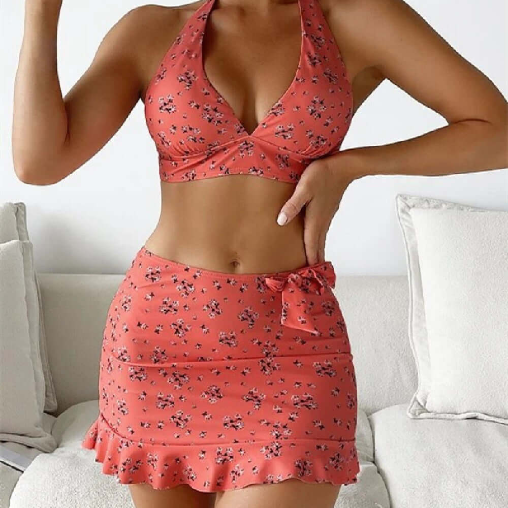 Multi Coloured Printed Fashion Style Sexy Split Three-Piece Women's Swimsuit