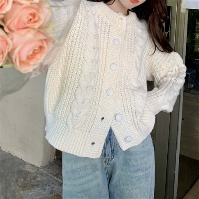 French White Soft Glutinous Sweater Coat Idle Style Knitted Cardigan