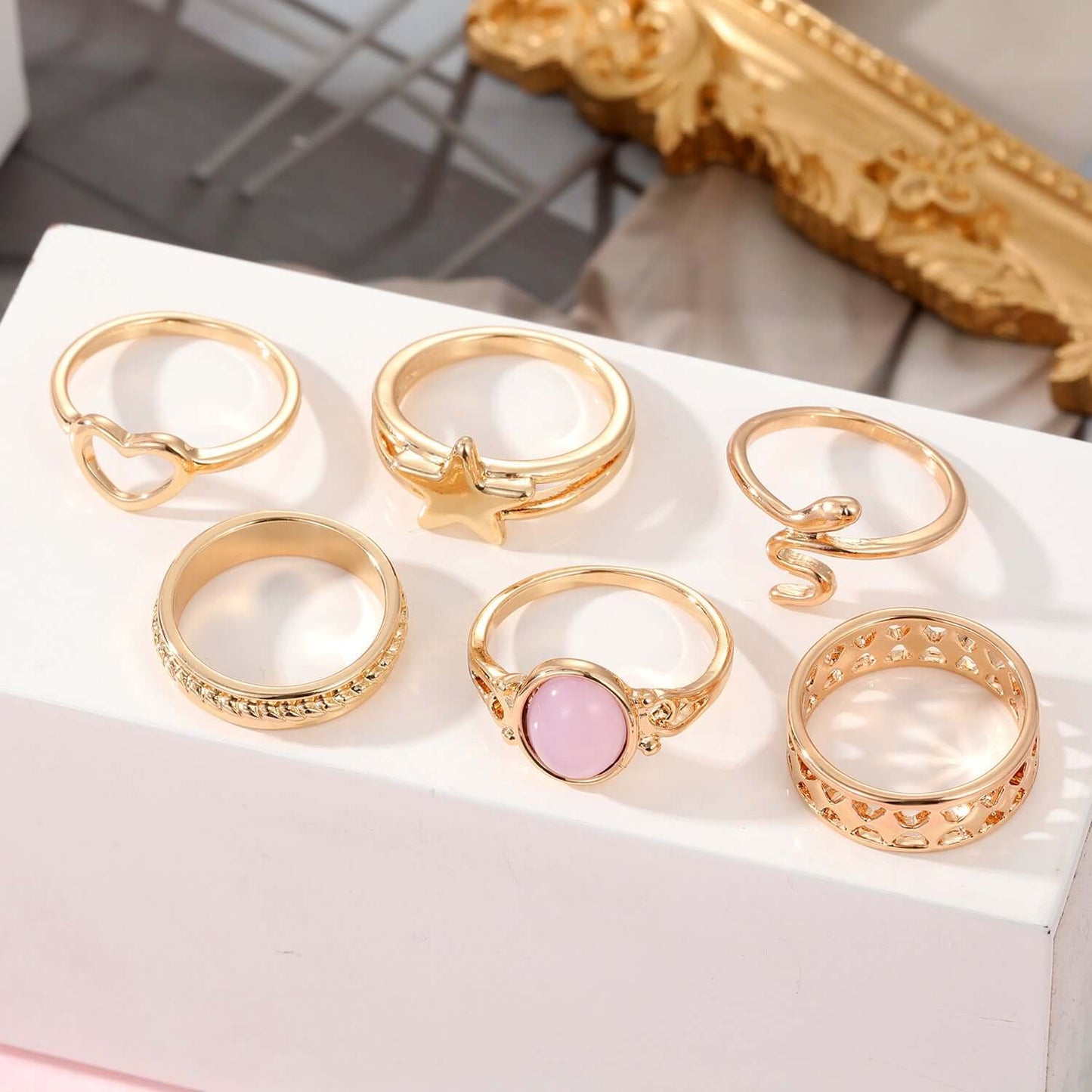 European Love Metal Ring Set Minority Simple Style Fashion 6-piece Set