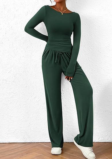 Casual Suit Asymmetric Long Sleeved T Shirt Wide Leg Pants Sportswear