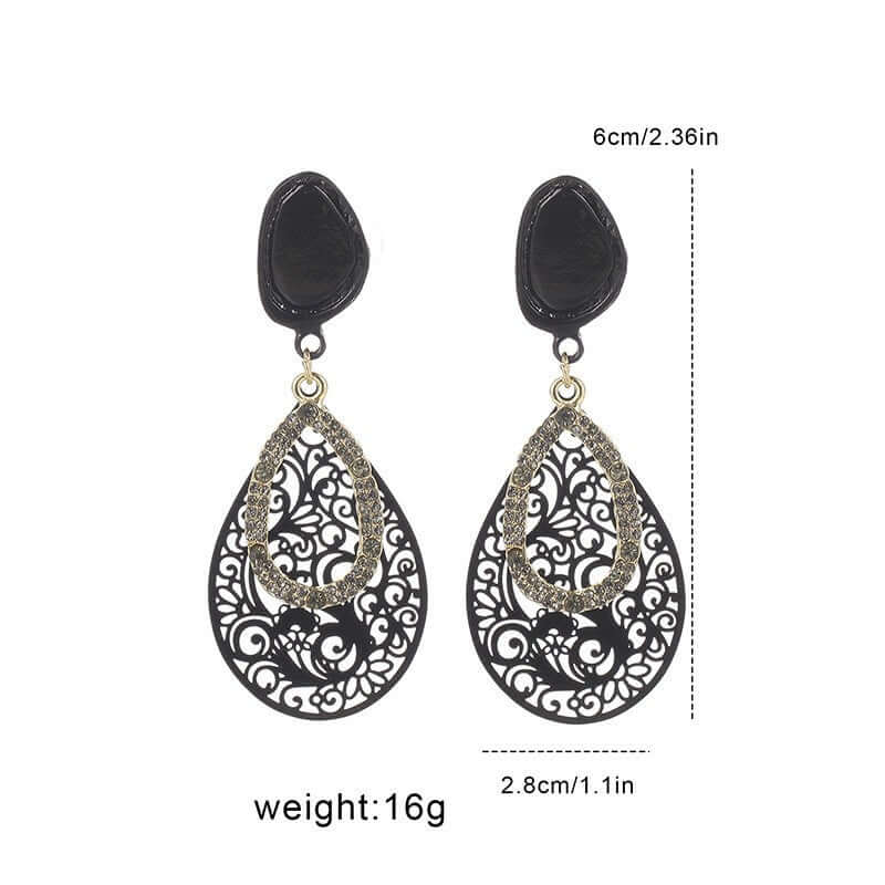 Hollow Pattern Water Droplet Retro Earrings With Exaggerated Temperament, Niche Metal Cold Style Earrings