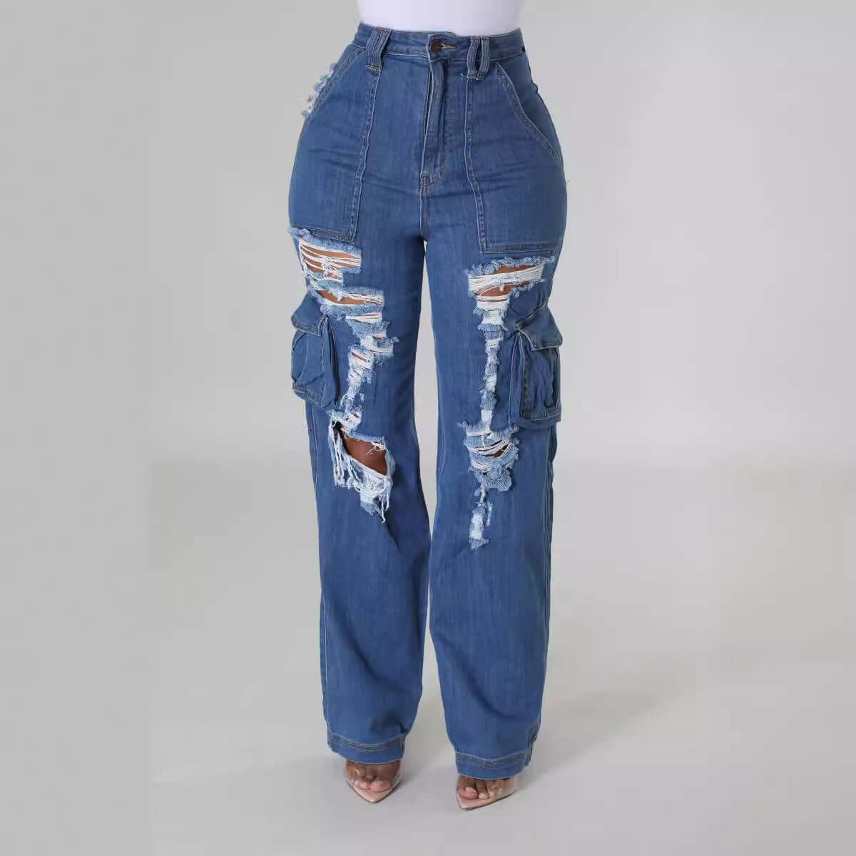 Women's Multi Bag Ripped Stretch Jeans