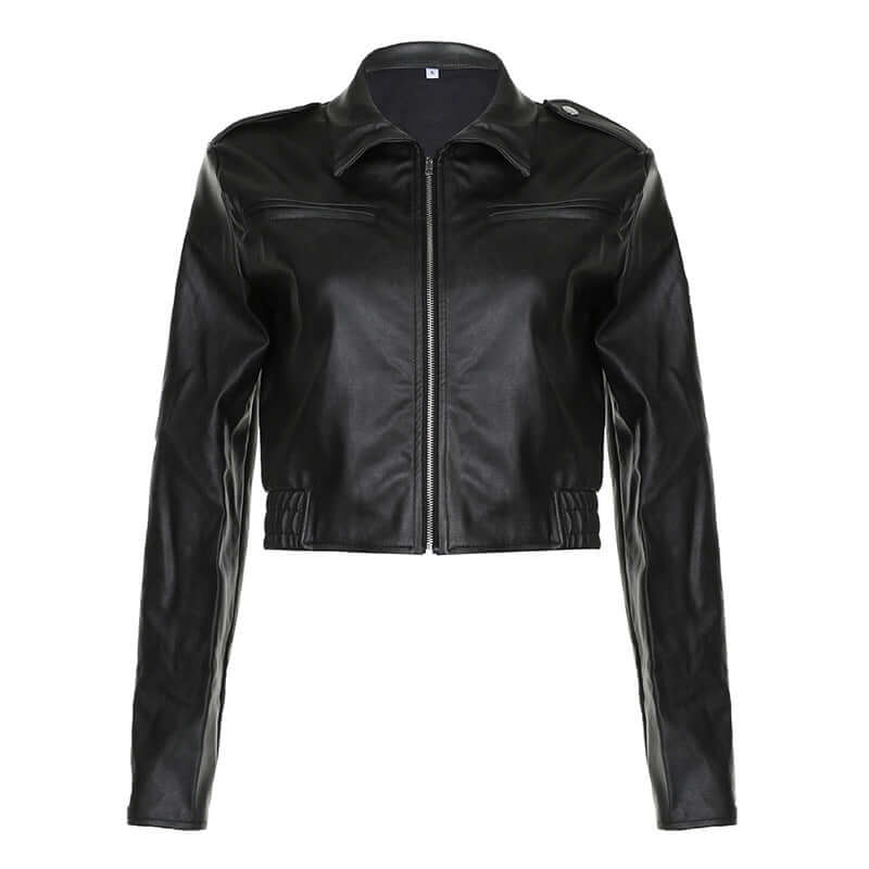 Women's Retro Hong Kong Style Lapel Leather Jacket