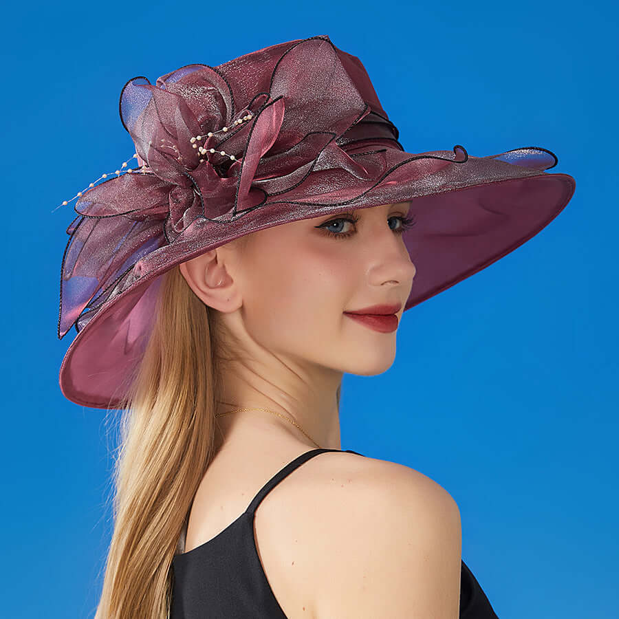 Sun Protection Hat Women's Organza Solid Color Large Flower Sun Hat British Lady Elegant Graceful