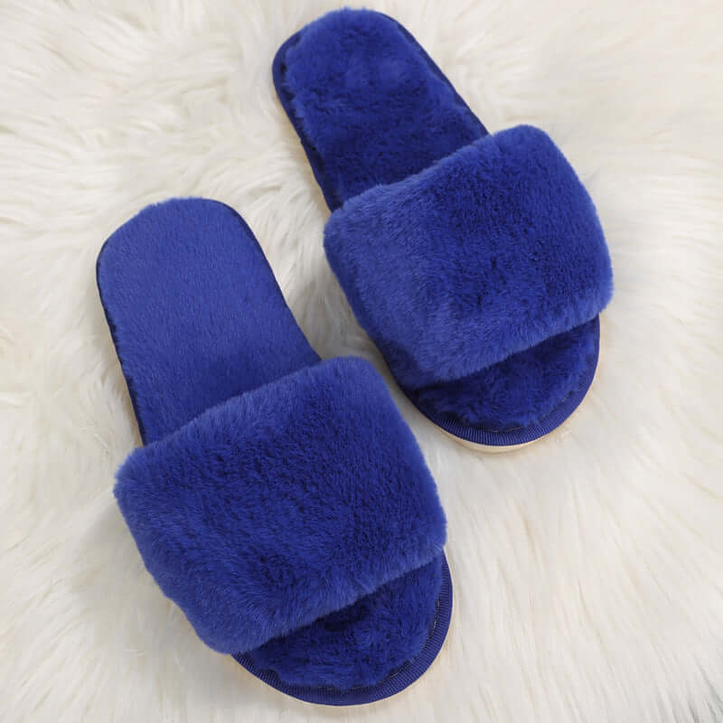 Fluffy Women's Indoor Lazy Plush Slippers Flat Cotton Slippers