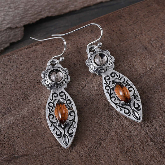 European And American New Retro Pattern Two Tone Gemstone Earrings