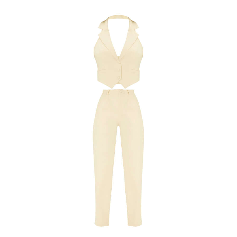 Niche Women's Asymmetric Collar Halter Vest Suit Casual Trousers Two Piece Suit