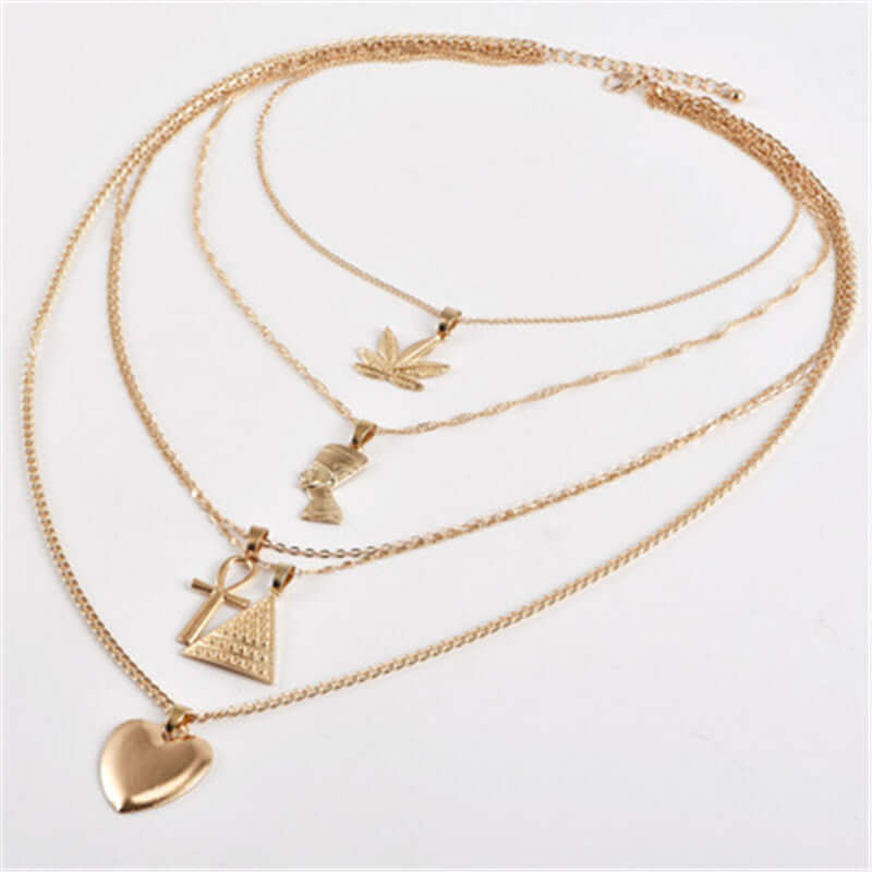 Cross Flower Multilayer Necklace Love Triangle Necklace