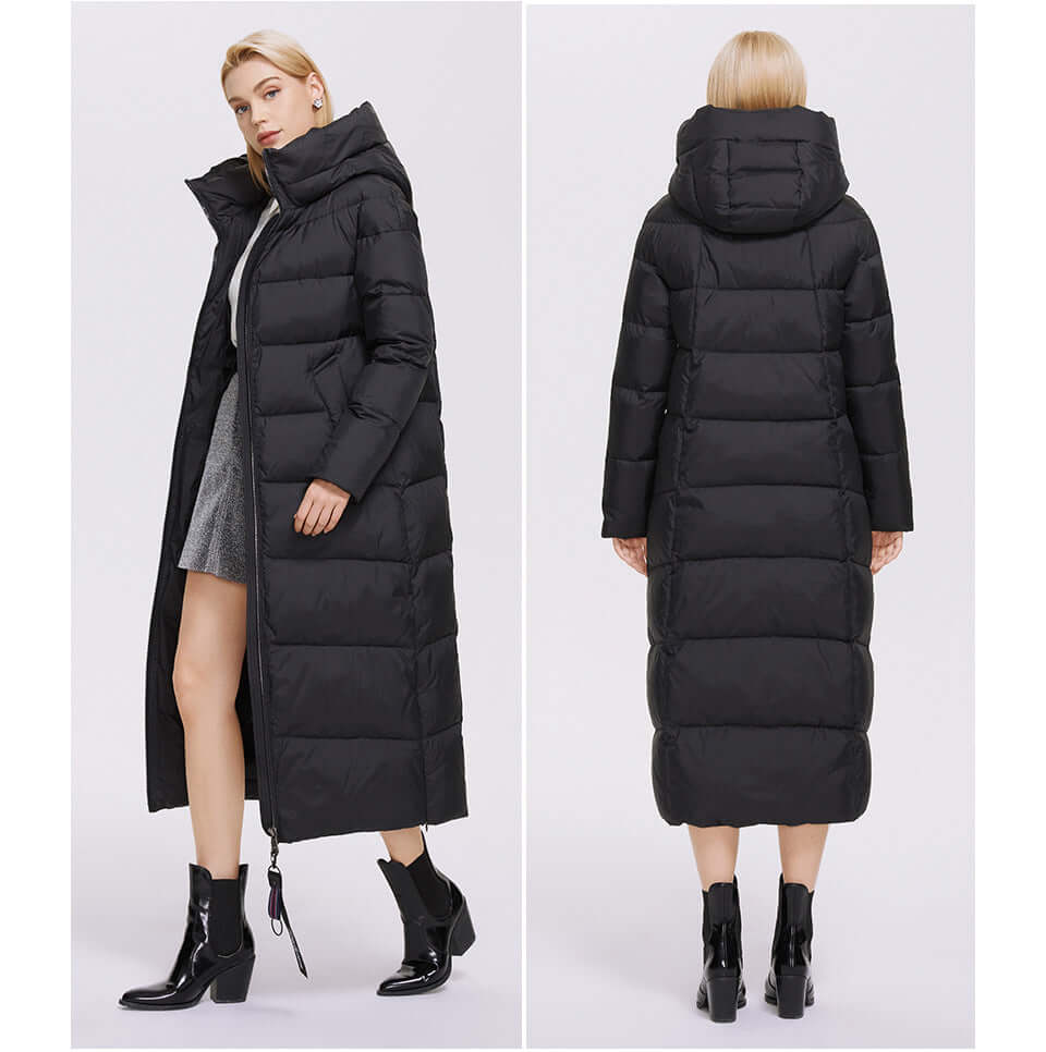 Hooded Stand Collar Coat Extra Long Thermal And Windproof Zipper Cotton Padded Coat