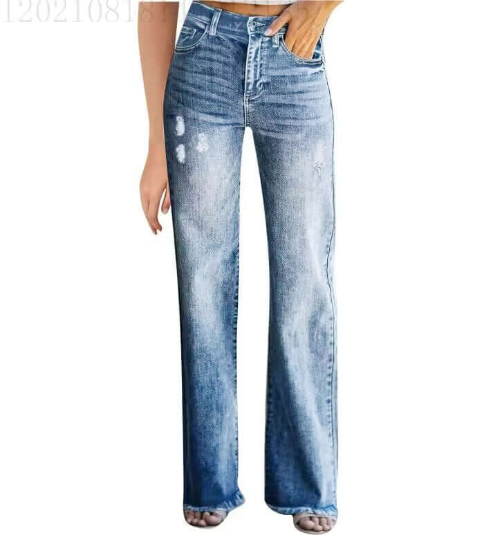 Women's Washed White Mid Waist Slimming Denim Jeans