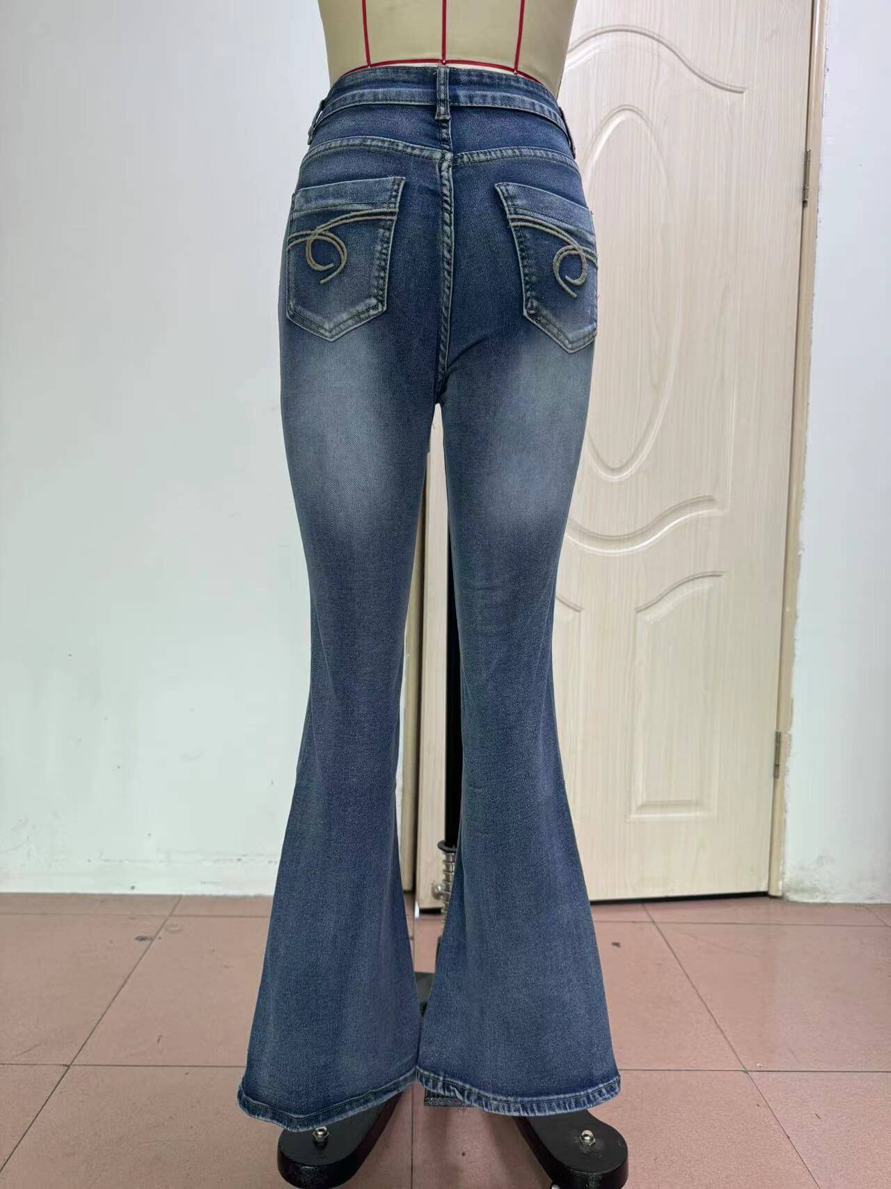 Women's Vintage High Elastic Pocket Embroidered Vintage Jeans