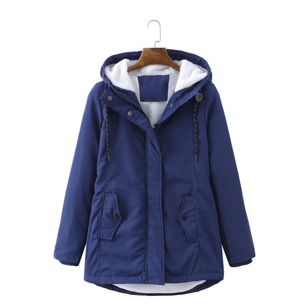 European Size Ladies Hooded Lambswool Parka Winter Warm Waist Women's Cotton Padded Coat