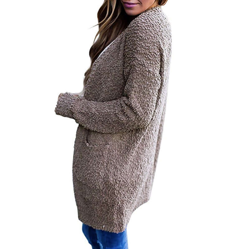 Knitwear Solid Color Fleece Double Pocket Cardigan Sweater