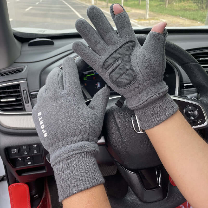 Outdoor Ski Riding Gloves Winter Polar Fleece Flip Cover Winter Gloves Men And Women Plus Velvet Thickened Warm Touch Screen Gloves