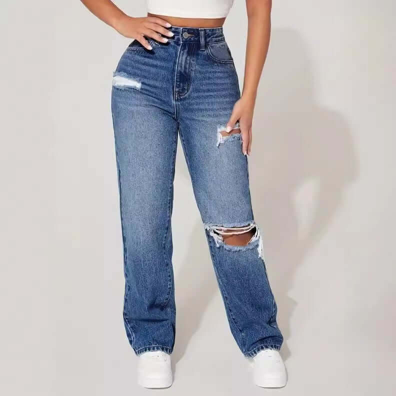 Modern Ripped Trendy Women's Straight Leg Jeans