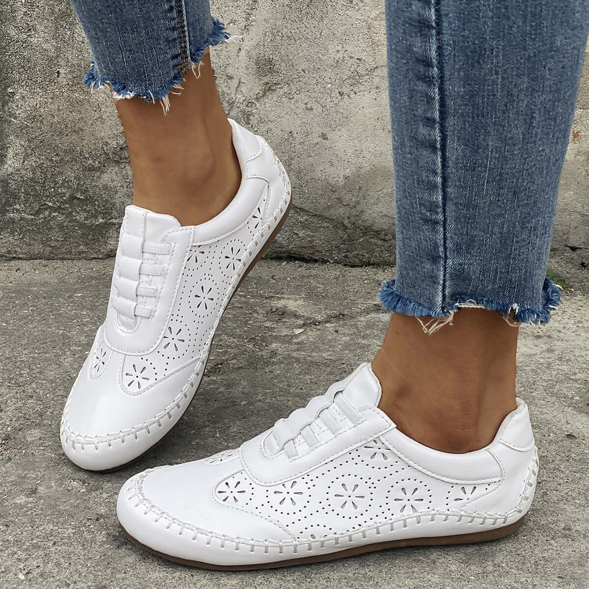 Round Head Hollow Soft Bottom Women's Flat Heeled Casual Shoes