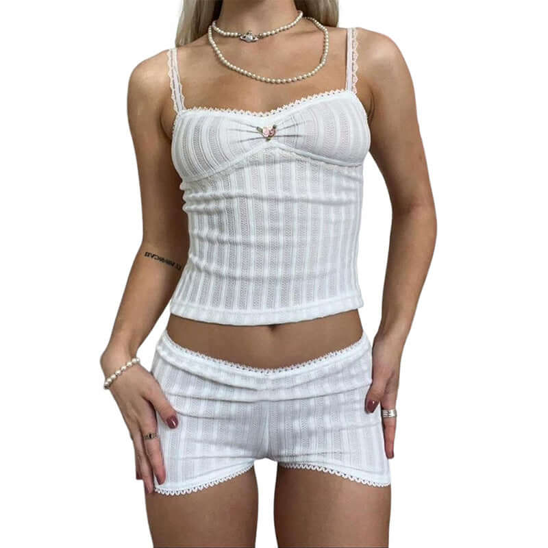 Women's Clothing Lace Sling Vest Shorts Pyjamas