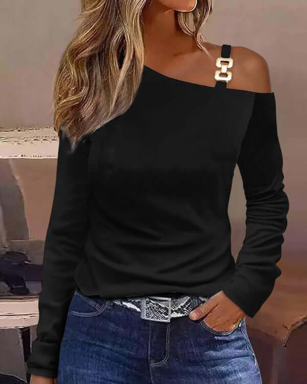 Blusa con cuello en los hombros y diseño sencillo de otoño para mujer