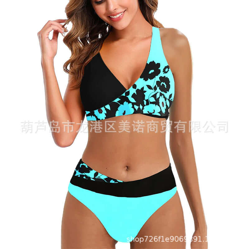 Swimsuit Women's Split Triangle Women's Halter Lace Up Bikini Print