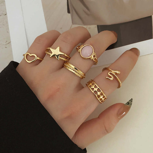 European Love Metal Ring Set Minority Simple Style Fashion 6-piece Set