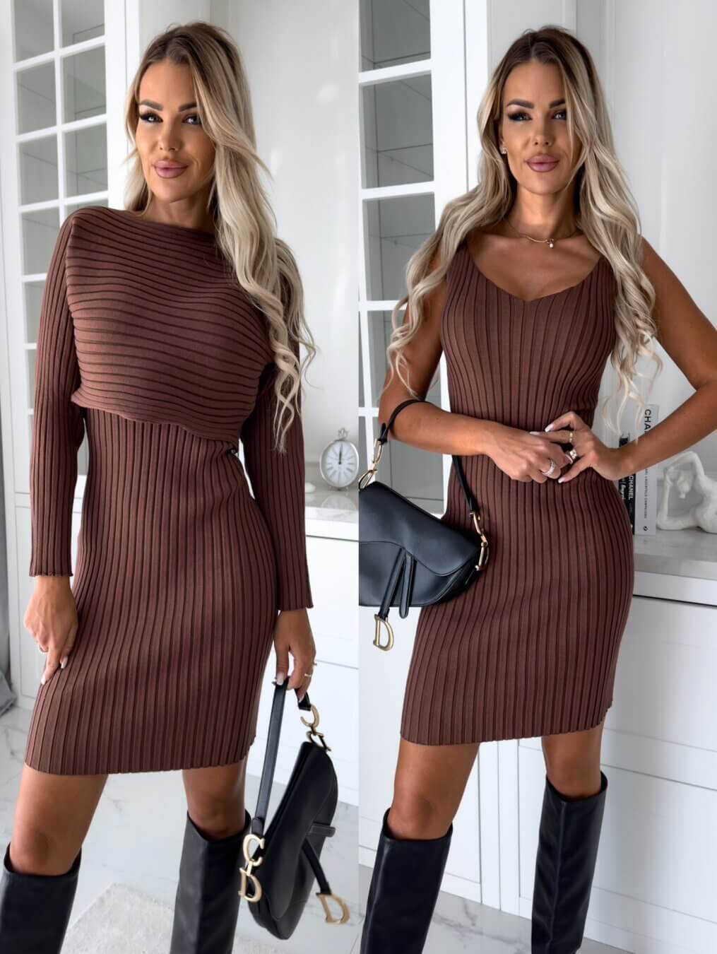 Women's Suit Solid Stripe Long Sleeved Top And Suspender Skirt