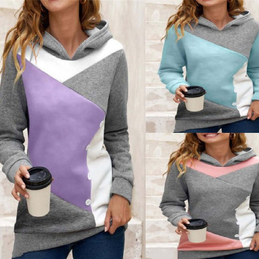 Casual Loose Hooded Color Contrast Women's Sweater Fleece Sweatshirt