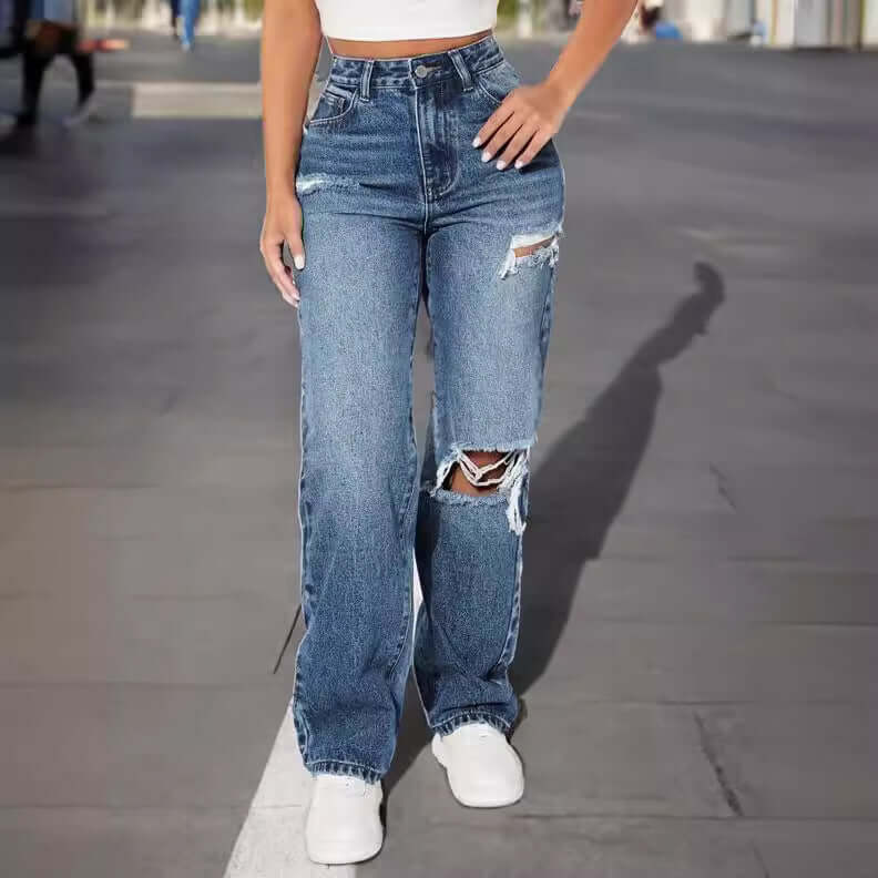 Modern Ripped Trendy Women's Straight Leg Jeans