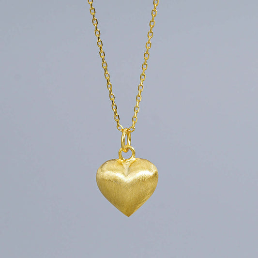 S925 Sterling Silver Brushed Frosted Heart Pendant Necklace