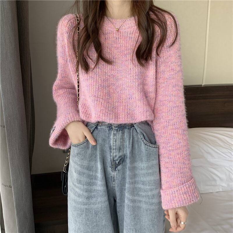 Milk Style Wear Top Gentle Colorful Dots Lazy Loose All Match Sweater