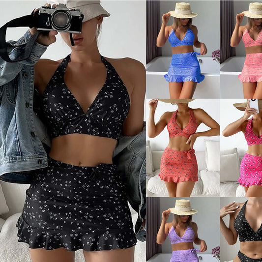 Multi Coloured Printed Fashion Style Sexy Split Three-Piece Women's Swimsuit