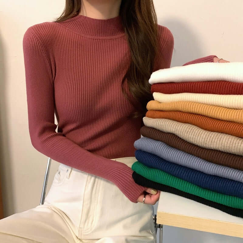 High Collar Inner Lining Bottom Sweater Slim Fit Fit Long Sleeved Sweater