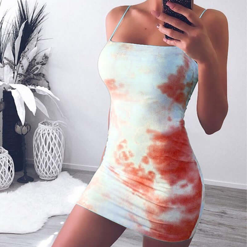 Women's Sexy Tie Dye Sling Stretch Dress Women