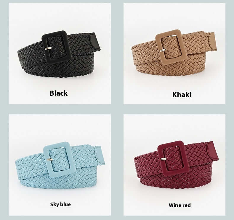 Candy Color Bag Buckle Belt Sweet Decorative Square Woven Ladies Wide Belt