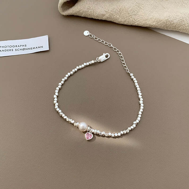 Broken Silver Heart Women's Fashionable Elegant Pearl Bracelet