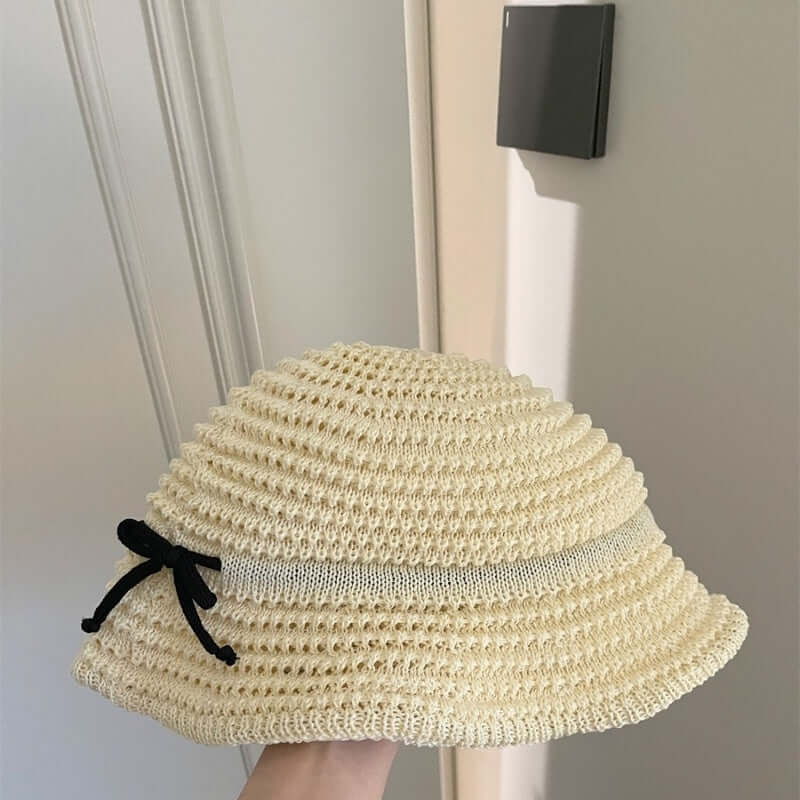 Summer Outing Hollow Out Bow Straw Hat Women's Japanese Style