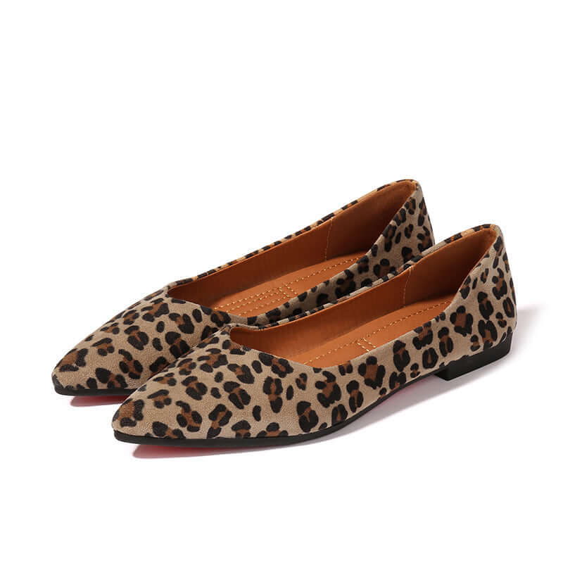 New Shallow Mouth All Match Vintage Leopard Print Pointed Soft Sole Shoes