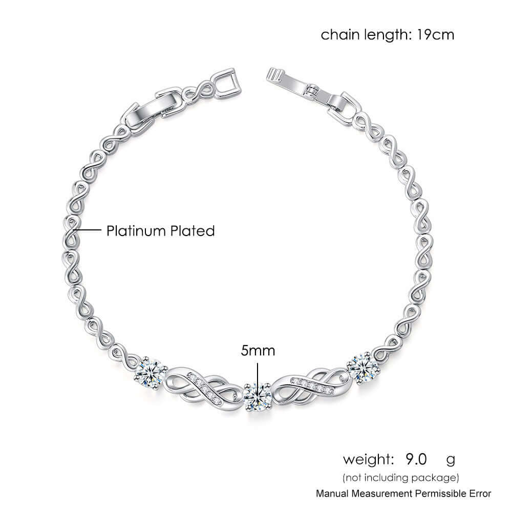 Popular Inlaid Zircon White Gold Plated Infinite Bracelet