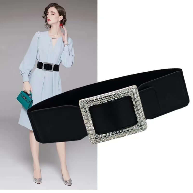 All Match Square Buckle Wide Belt Decorative Coat Elastic Waist Seal Belt