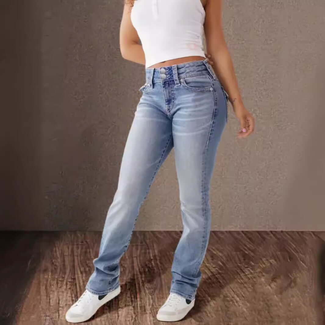 New Trendy Women's High Waist Comfort Washed Slim Fit Denim Jeans