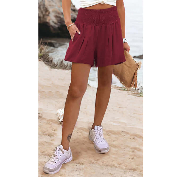 Solid Color High Waisted Casual Shorts