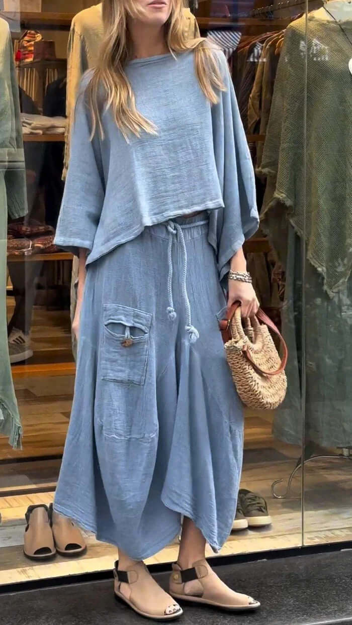 Casual Solid Color Loose Dress Two Piece Suit