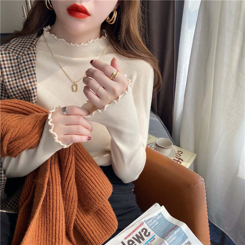 High Collar Inner Lining Bottom Sweater Slim Fit Fit Long Sleeved Sweater