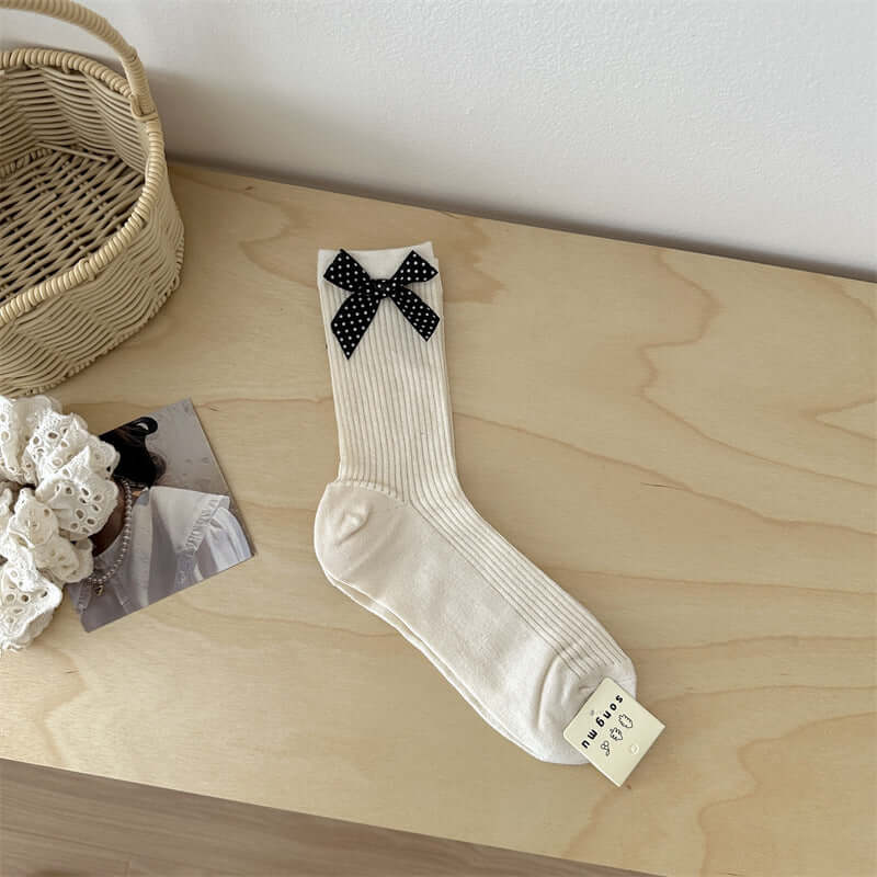 Mesh Sweet Floral Bow Mid-calf Length Loose Socks Breathable