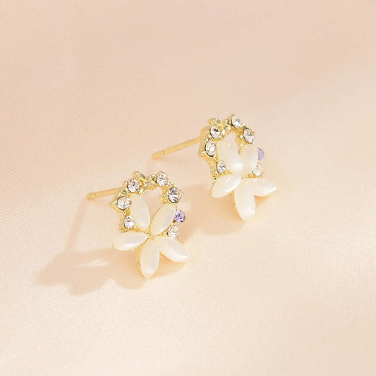 Girl Heart Zircon Flower Earrings Female Sweet Fashion Cat Eye Stone Earrings Exquisite Small And Versatile Earrings